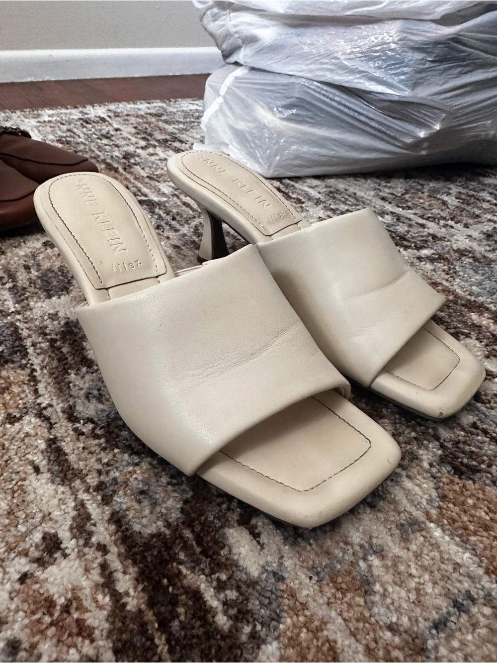 Anne Klein Cream Square Open-Toe Slide Mules